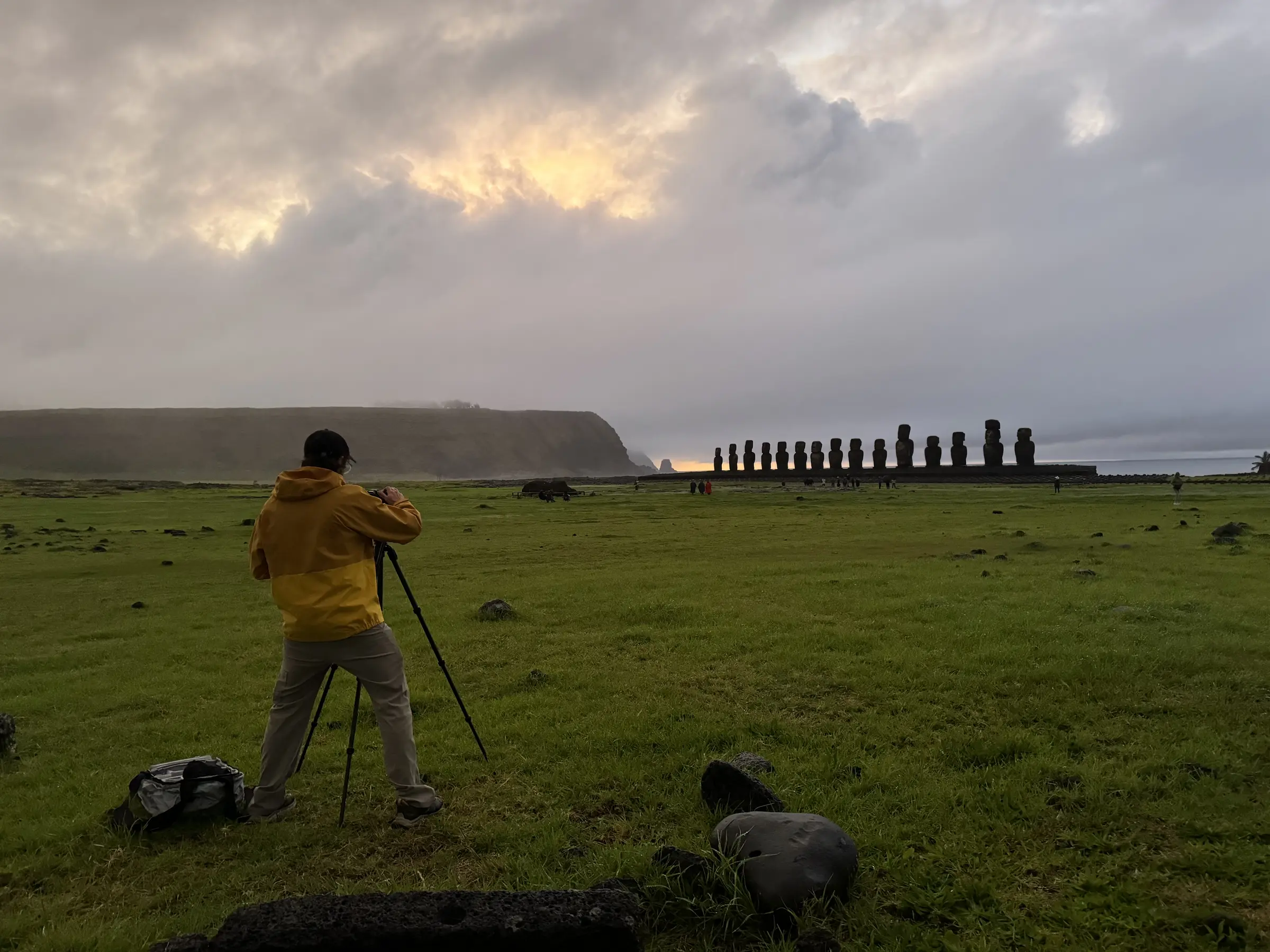 David captures a sunrise timelapse in front of the moai at Ahu Tongariki