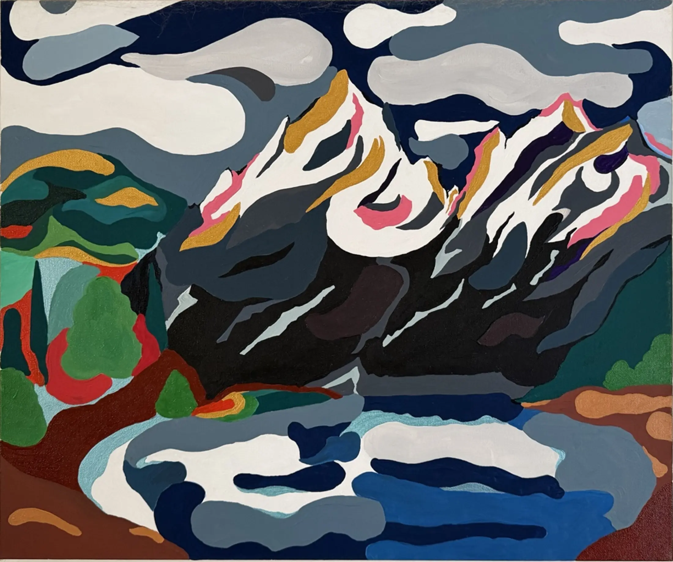 Jen White’s abstract interpretation of Teewinot rising above String Lake